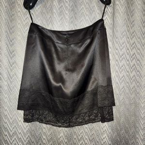 CHANEL Black satin/lace trim mini skirt NWT